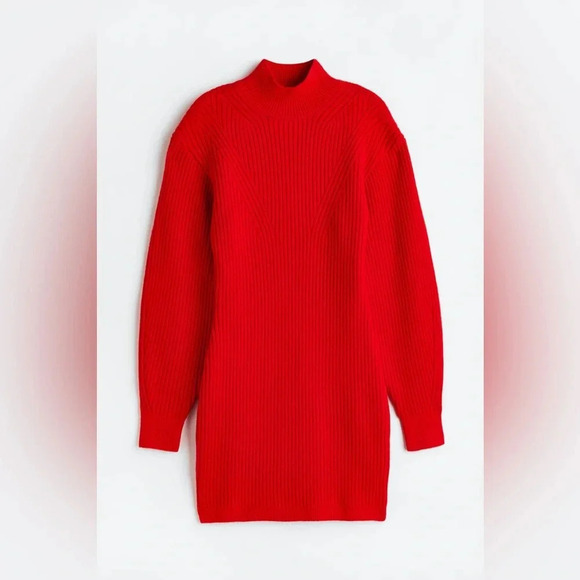 H&M Red Mock-Turtleneck Dress Holiday Christmas Festive Size XL-C19 - Picture 1 of 10